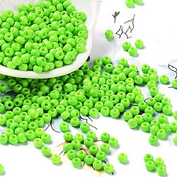 Baking Paint Glass Seed Beads, Round, Lawn Green, 4x3mm, Hole: 1.2mm, about 7650pcs/pound(SEED-H002-I-B509)