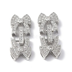 Rack Plating Brass Micro Pave Clear Cubic Zirconia Fold Over Clasps, Bowknot, Platinum, 26x11x4.5mm, Hole: 0.8x4.5mm(KK-G448-03P)
