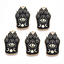 Alloy Enamel Pendants, Cat Paw Print, Light Gold, Black, 28x18x1.5mm, Hole: 1.8mm(ENAM-CJC0020-19)