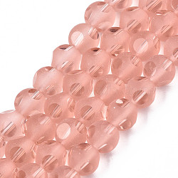 Transparent Glass Beads Strands, Faceted(6 Facets), Frosted Round, Dark Salmon, 8x7.5mm, Hole: 1.4mm, about 68~73pcs/strand, 20.08 inch~21.65 inch(51~55cm)(GLAA-N033-05C-C18)