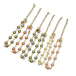 Ion Plating(IP) Golden 304 Stainless Steel Flower Link Chain Bracelets with Enamel, Mixed Color, 6-1/2 inch(16.5cm)(BJEW-E088-02G)
