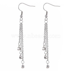 Tassel Earrings, Dangle Earrings, with Crystal Rhinestone, 304 Stainless Steel Cable Chains and Erring Hooks, Stainless Steel Color, 72mm, Pin: 0.7mm(EJEW-JE04059)