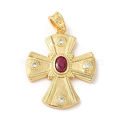Brass Micro Pave Cubic Zirconia Pendants, Lead Free & Cadmium Free, Cross, Real 18K Gold Plated, 36x28x4mm, Hole: 6X3mm(X-KK-M246-01G)