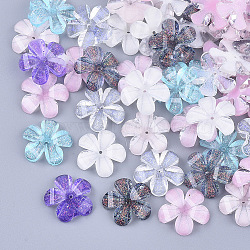 Transparent Resin Bead Caps, End Caps for Jewelry Making, with Glitter Powder, Faceted, 5-Petal, Flower, Mixed Color, 14x14.5x2.5mm, Hole: 1mm(X-RESI-T040-013)