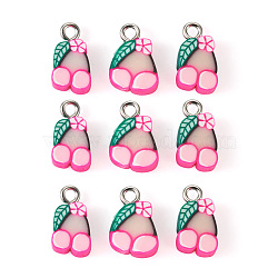 50Pcs Handmade Polymer Clay Charms, with Platinum Tone Iron Findings, Cherry, Hot Pink, 13~14x8~9x4.5mm, Hole: 1.8mm(CLAY-YS0001-02)