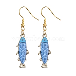 Light Gold Alloy Enamel Dangle Earrings, Fish, Cornflower Blue, 48x10mm(EJEW-JE05607-03)