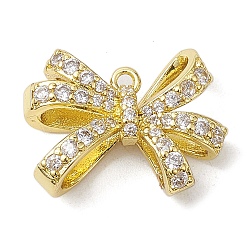 Rack Plating Brass Micro Pave Clear Cubic Zirconia Pendants, Long-Lasting Plated, Lead Free & Cadmium Free, Bowknot, Real 18K Gold Plated, 14.5x19.5x5.5mm, Hole: 1.4mm(KK-H463-09G)