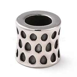 304 Stainless Steel European Beads, Large Hole Beads, Column, Antique Silver, 9.5x10mm, Hole: 6mm(STAS-M301-27AS)