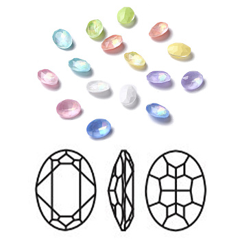 K9 Faceted Glass Pointed Back Rhinestone Cabochons, Oval, Mixed Color, 8x6x3.5mm