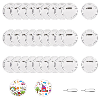 30Pcs Acrylic Button Badge Findings, Blank Picture Lapel Pin Settings, with Iron Pins, Flat Round, Clear, 75x8mm, Tray: 68mm