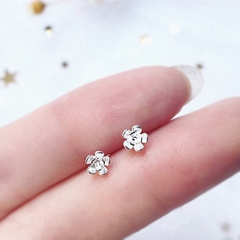 Alloy Earrings for Women, with 925 Sterling Silver Pin, Flower, 10mm
