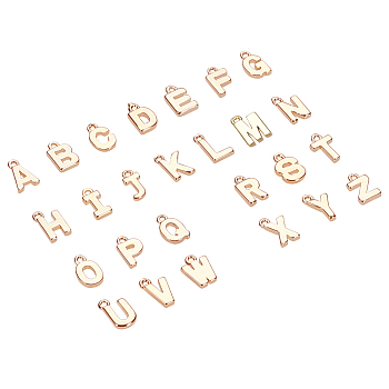 Brass Charms, Alphabet, Real 18K Gold Plated, Letter A~Z, 8~8.5x4~6x1.5mm, Hole: 0.8mm