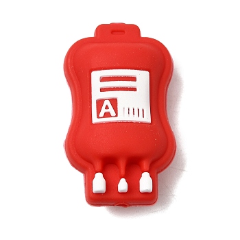 Medical Theme Silicone Beads, Focal Beads, Blood Bag, Red, 36x21x16mm, Hole: 2mm