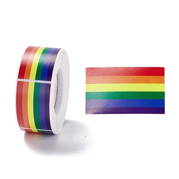 Paper Gift Tag Stickers, with Rainbow Rectangle Pride Adhesive Labels Roll Stickers, for Party, Decorative Presents, Rainbow Pattern, 5x3x0.01cm