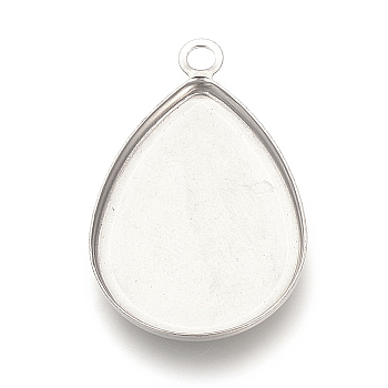 Tarnish Resistant 201 Stainless Steel Pendant Cabochon Settings, Plain Edge Bezel Cups, teardrop, Stainless Steel Color, Tray: 24.5x17.5mm, 30x19x2mm, Hole: 2.5mm