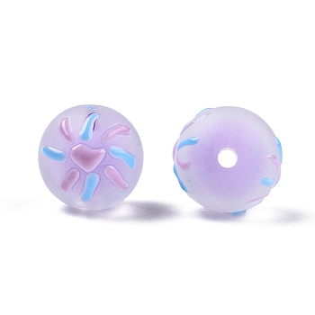 Frosted Acrylic Enamel Beads, Bead in Bead, Round, Lilac, 14~15x13mm, Hole: 2mm