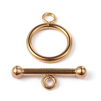 Ion Plating(IP) 304 Stainless Steel Ring Toggle Clasps, Golden, Ring: 21x16x2mm, Bar: 25x8x4mm, Hole: 3mm