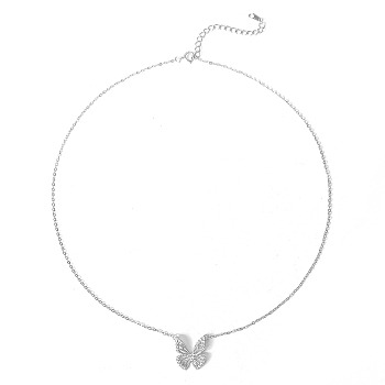 Elegant Delicate Sparkling Butterfly 925 Sterling Silver Cubic Zirconia Pendant Necklaces, Silver, 15.75 inch(40cm)