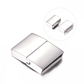 304 Stainless Steel Magnetic Clasps with Glue-in Ends, Rectangle, 21x16.5x4.5mm, Hole: 2.5x15mm