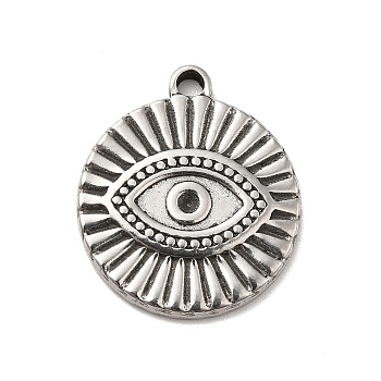 304 Stainless Steel Pendant Rhinestone Settings, Flat Round with Evil Eye, Stainless Steel Color, Fit for 1.6mm Rhinestone, 21.5x18.5x2mm, Hole: 2mm