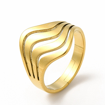 Ion Plating(IP) 304 Stainless Steel Wave Adjustable Ring for Women, Real 18K Gold Plated, US Size 6 1/4(16.7mm)