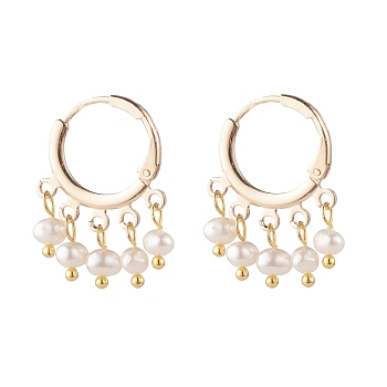 Natural Pearl Dangle Hoop Earrings, Brass Jewelry for Women, Golden, White, 26x18.5x5mm, Pin: 0.8mm