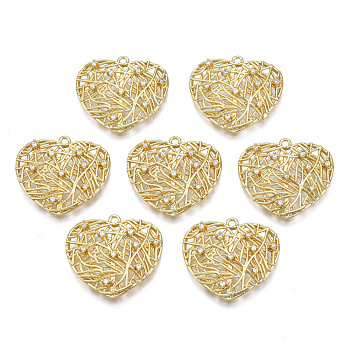 Brass Micro Pave Clear Cubic Zirconia Pendants, Nickel Free, Heart, Real 18K Gold Plated, 19.5x21x3.5mm, Hole: 1.2mm