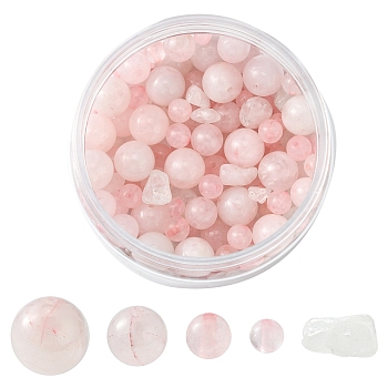 Natural Rose Quartz Round Beads Sets, Round & Chip, Mixed Dyed and Undyed, 4~10x4~10mm, Hole: 0.3~1mm