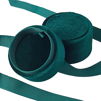 Column Velvet Finger Ring Package Boxes, with Ribbon, Dark Green, 6x5.5cm