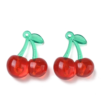 Transparent Acrylic Pendants, Cherry Charms, Red, 32x25.5x12mm, Hole: 1.6mm