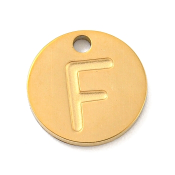 Ion Plating(IP) 304 Stainless Steel Pendants, Laser Cut, Flat Round with Letter Charm, Golden, Letter F, 10x1mm, Hole: 1.4mm