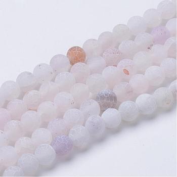 Natural & Dyed Crackle Agate Bead Strands, Frosted Style, Round, WhiteSmoke, 8mm, Hole: 1mm, about 48pcs/strand, 14 inch