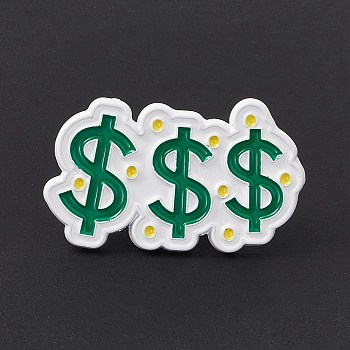Dollar Money Enamel Pin, Alloy Brooch for Backpack Clothes, Sign Pattern, 18x30x1.5mm, Pin: 1.2mm