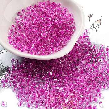 Luminous Glass Seed Beads, Glow in the Dark, Peanut, Magenta, 2.5x4x2mm, Hole: 0.8mm, about 250pcs/10g