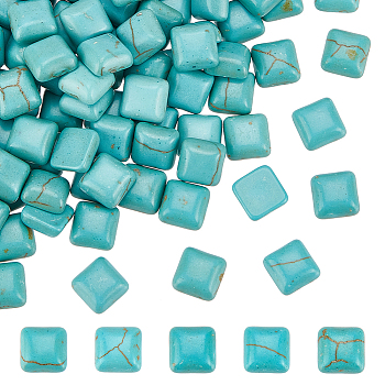 HOBBIESAY 100Pcs Craft Findings Dyed Synthetic Turquoise Gemstone Flat Back Cabochons, Square, Dark Cyan, 8x8x4mm