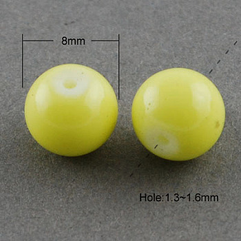 Painted Glass Bead Strands, Baking Paint, Round, Champagne Yellow, 8mm, Hole: 1.3~1.6mm, about 100pcs/strand, 31.4 inch
