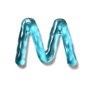 Transparent Resin Alphabet Pendants, Letter Charms, Letter.M, 41~45x33~52.5x8mm, Hole: 3.5mm