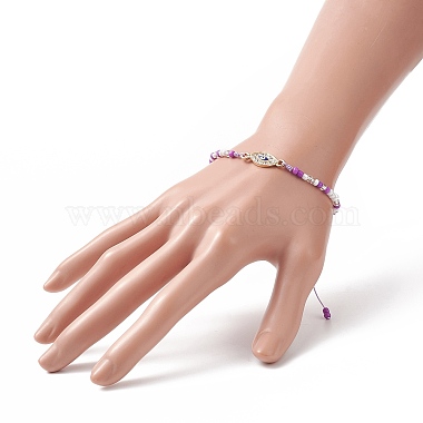 Bracelet en alliage d'émail et de perles tressées avec graines de verre et mauvais œil(BJEW-JB09248)-3