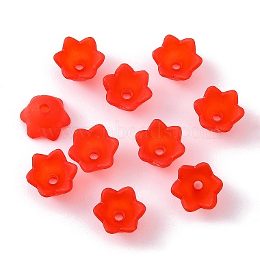 Chunky Red Transparent Frosted Tulip Flower Acrylic Bead Caps(X-PL543-6)-3