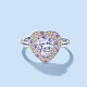 Серебряное кольцо 925 с родиевым покрытием в форме сердца и разноцветными фианитами(RJEW-F150-72B-P)-5