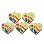 Alloy Enamel Pendants, Light Gold, with Rhinestone, Cadmium Free & Nickel Free & Lead Free, Heart, Yellow, 21.5x23.5x2.5mm, Hole: 1.8mm(ENAM-T011-108B-NR)