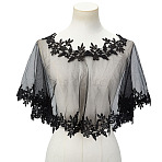 Detachable Polyester Bridal Lace Shawls, Bolero Shrug Shawl, Wedding Floral Lace Cape, Black, 920x820x1.5mm(AJEW-WH0696-058A)