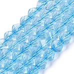 Crackle Transparent Glass Beads Strands, Twist, Faceted, Light Sky Blue, 7~7.5x7~8x7~8mm, Hole: 1.2~1.4mm, about 51~53pcs/strand, 14.57~15.35 inch(37~39cm)(GLAA-N068-02A-03)