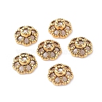 Tibetan Style Bead Caps, Zinc Alloy Bead Caps, Antique Golden, Lead Free and Cadmium Free, Size: about 9mm in diameter, 4mm thick, hole: 1mm.(GLF0761Y)