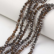 Electroplate Transparent Glass Beads Strands, Half Black Plated, Faceted, Rondelle, Sienna, 6x5mm, Hole: 1mm, about 85~88pcs/strand, 16.1~16.5 inch(41~42cm)(EGLA-A034-T6mm-P16)