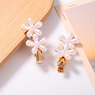 Double Flower Resin Imitation Pearl Alligator Hair Clips, with Iron Clip, Hair Accessories for Girls Women, Ghost White, 50x20mm(OHAR-PW0007-06B)