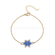 Glass Seed Beaded Star Link Bracelet with Golden Stainless Steel Cable Chains, Blue, 7-7/8 inch(20cm)(NK2955-3)
