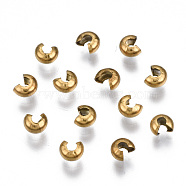 304 Stainless Steel Crimp Beads Covers, Vacuum Plating, Golden, 4x3.5x2.5mm, Hole: 1.4mm(STAS-S117-012A)