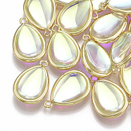 Glass Pendants, with Brass Findings, AB Colors Plated, teardrop, Golden, Colorful, 23x15x7mm, Hole: 1.5mm(GLAA-S179-09)