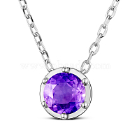 TINYSAND Rhodium Plated 925 Sterling Silver Rhinestone Pendant Necklace, Platinum, Amethyst, 18.5 inch(TS-N395-CP)